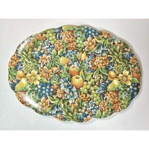 6 Vtg Retro Town & Country Garden Eden Apple Fruit Painting Vinyl Placemats Oval